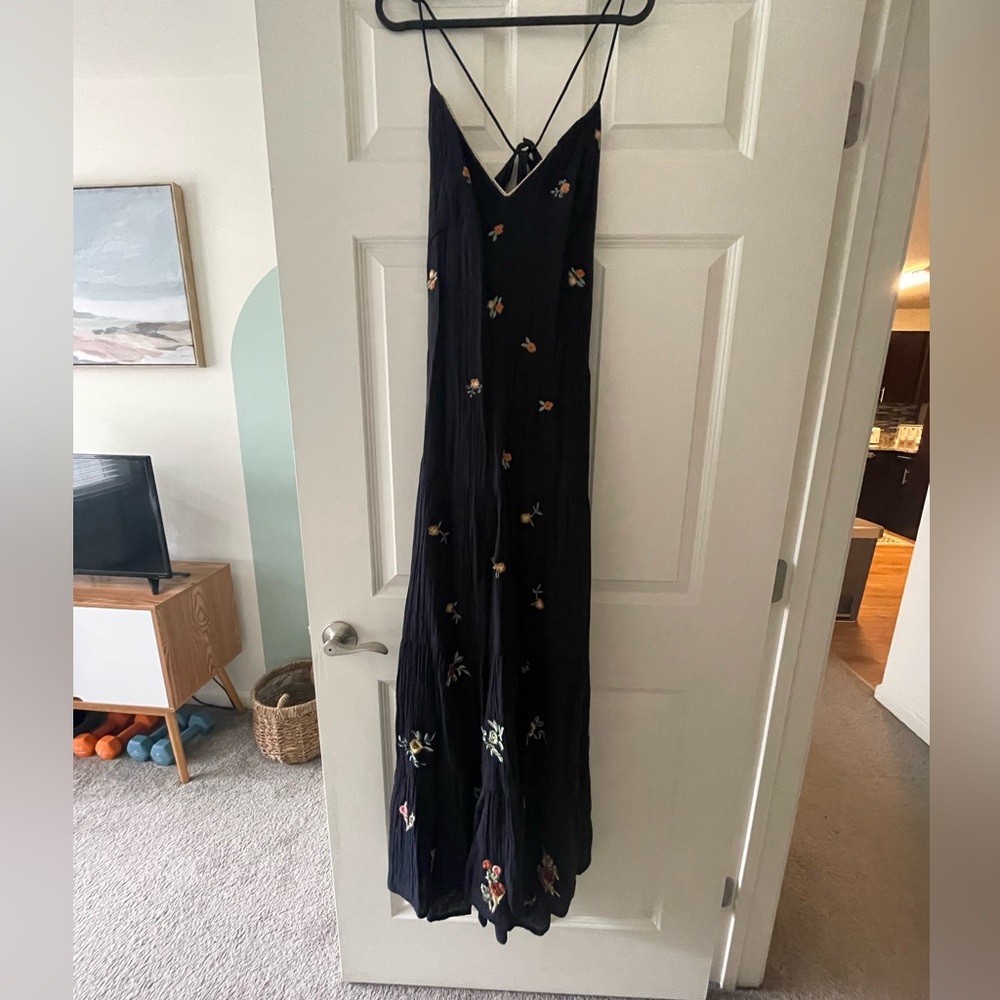 Free People Charcoal Hibiscus Tiered Maxi Dress
